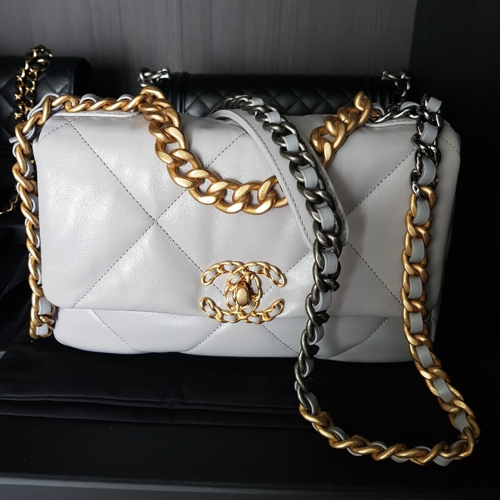 SOLD. Chanel 19 Grey Small Goatskin